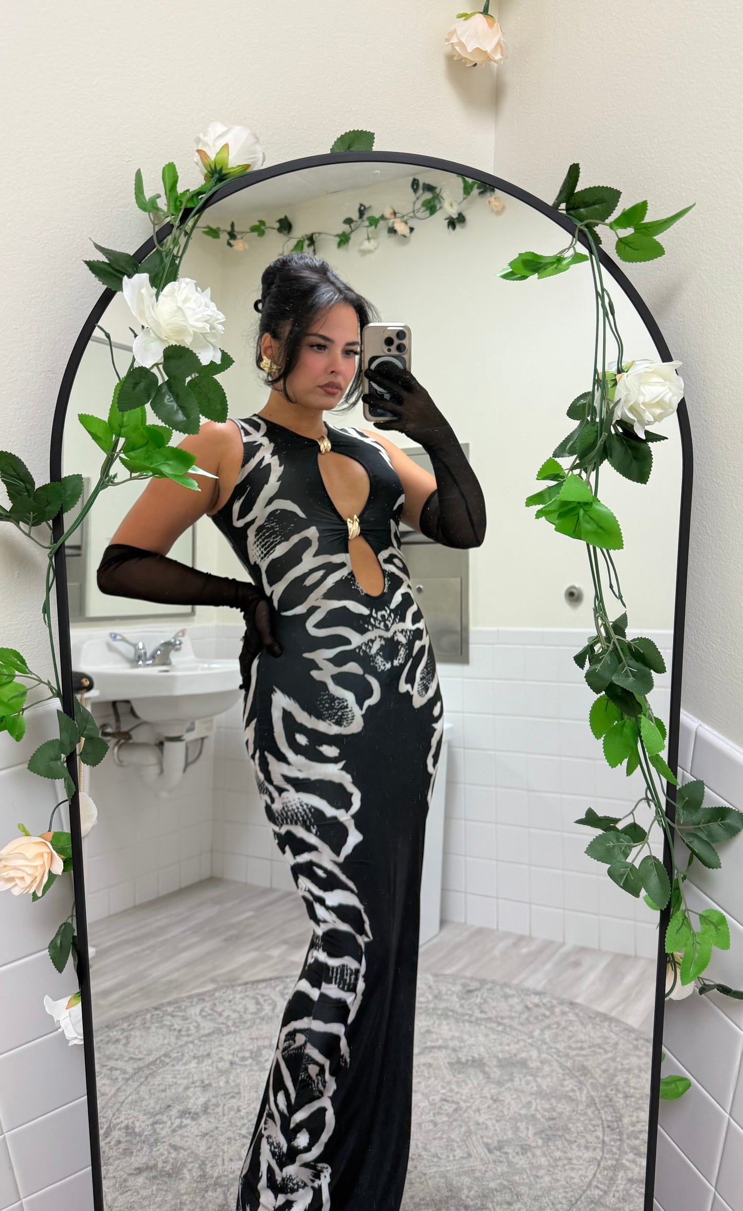 BBTM black and off white SIREN long dress
