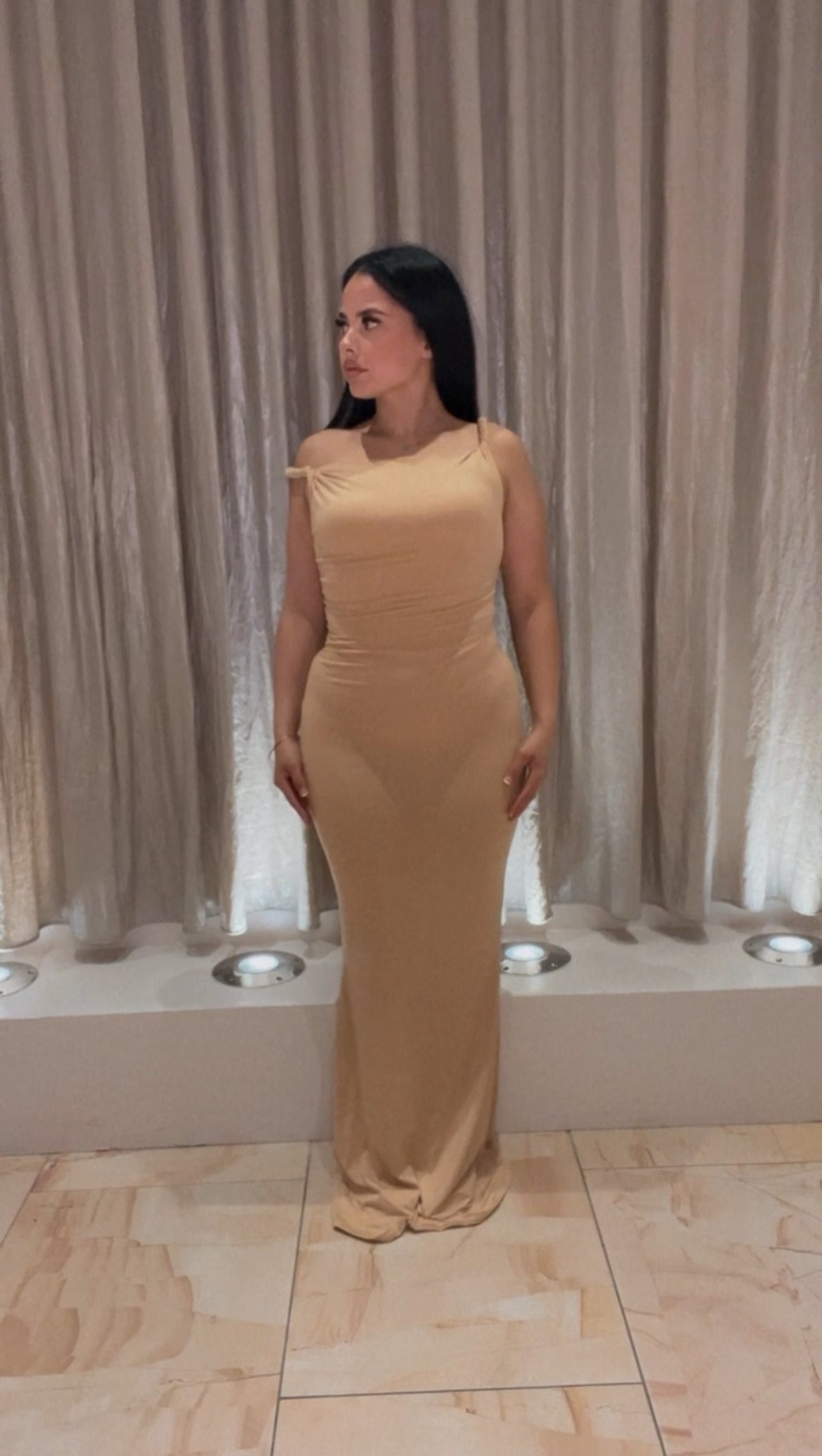 BBTM GODDESS LOUNGE LONG TAUPE/CREAM Maxi dress