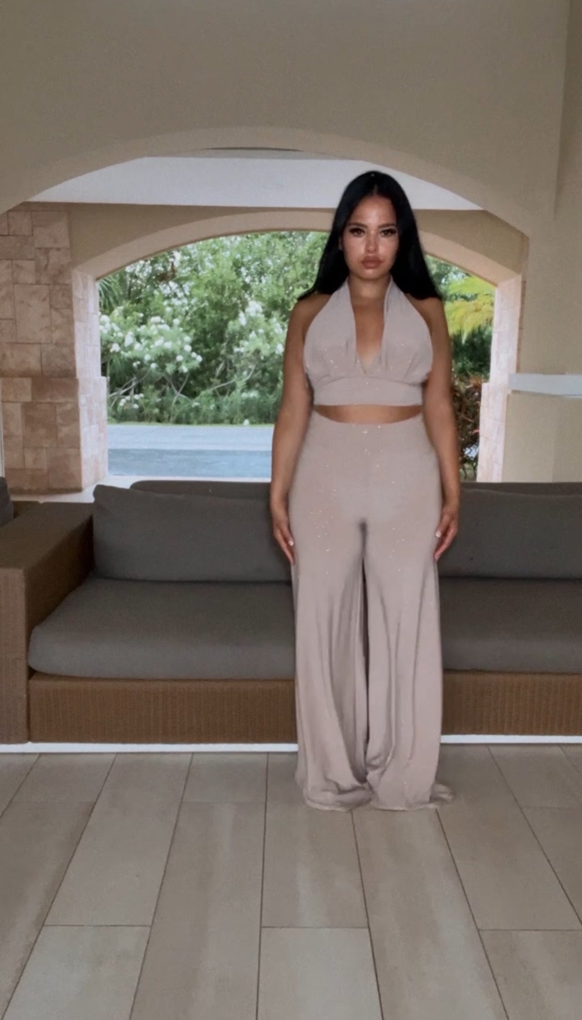 BBTM SS PALAZZO PANTS TAUPE