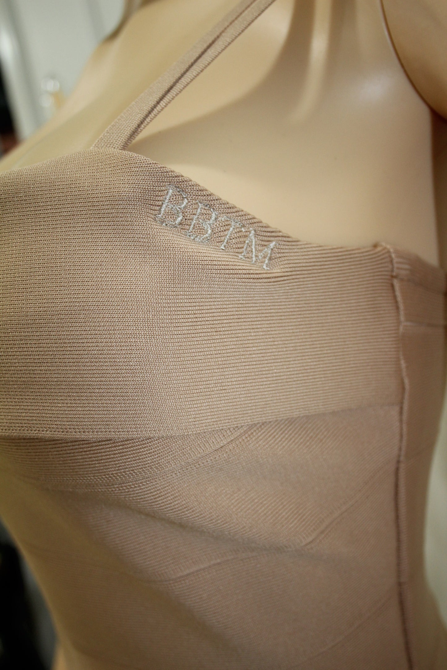 BBTM nude tan bandage midi dress
