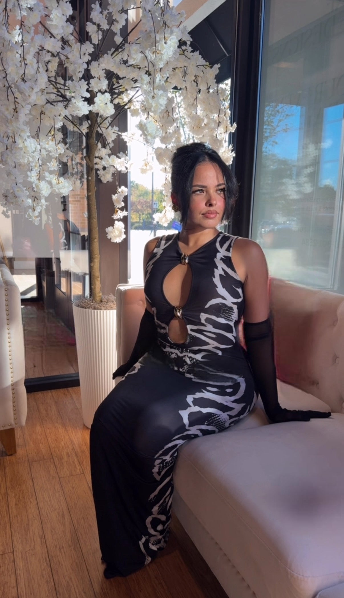 BBTM black and off white SIREN long dress