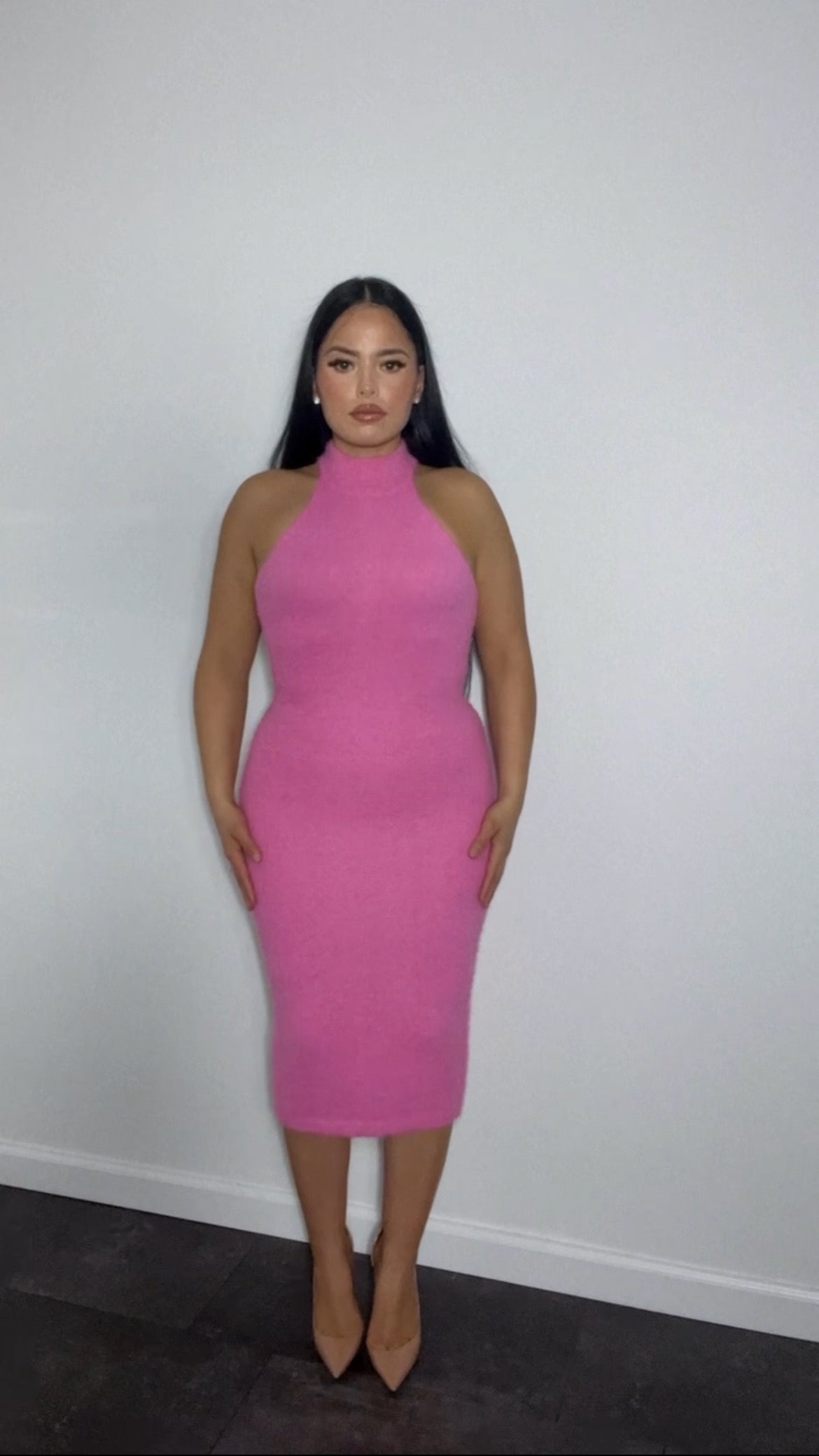 Lux pink high neck midi dress