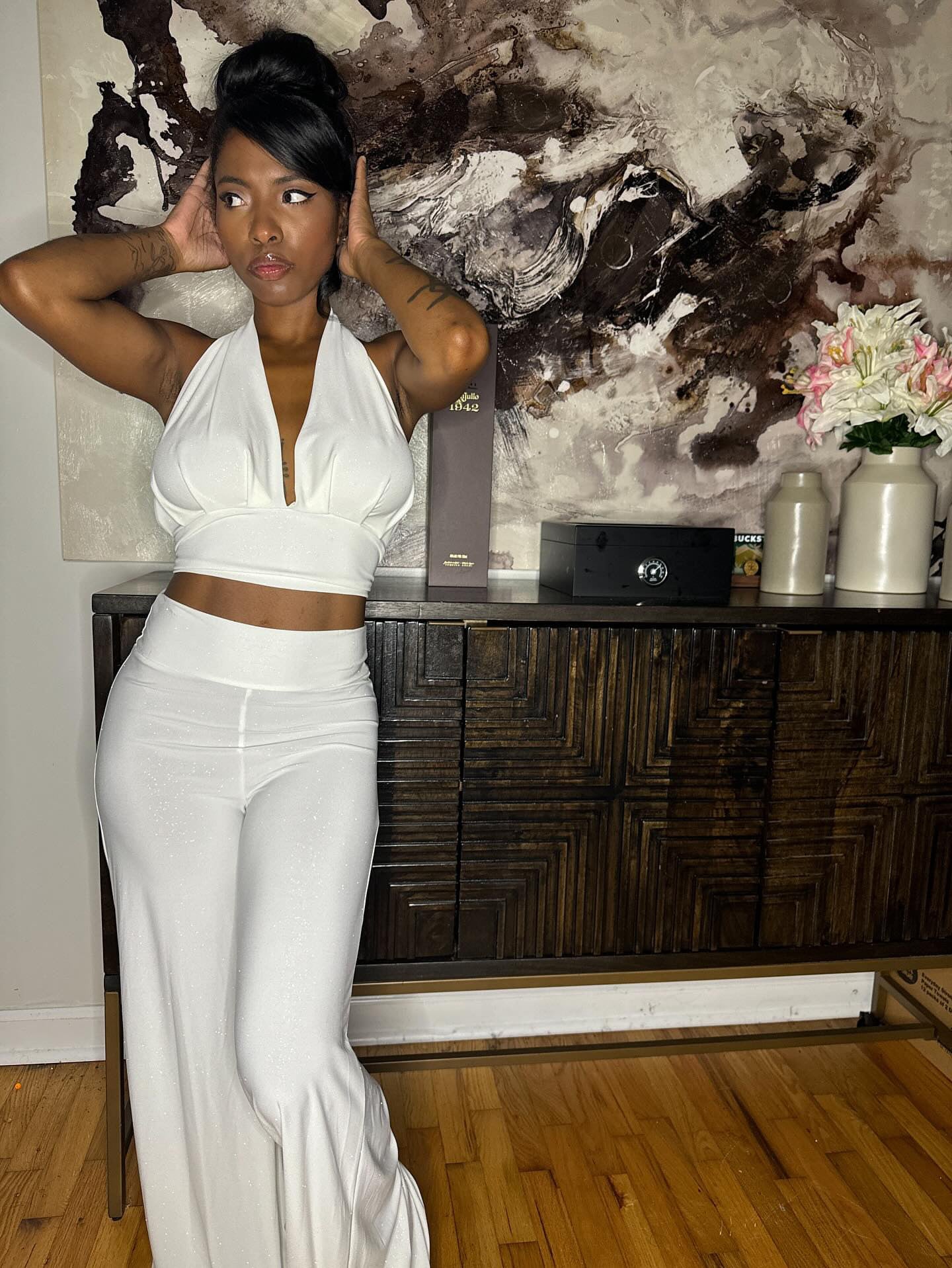 BBTM SS PALAZZO PANTS WHITE