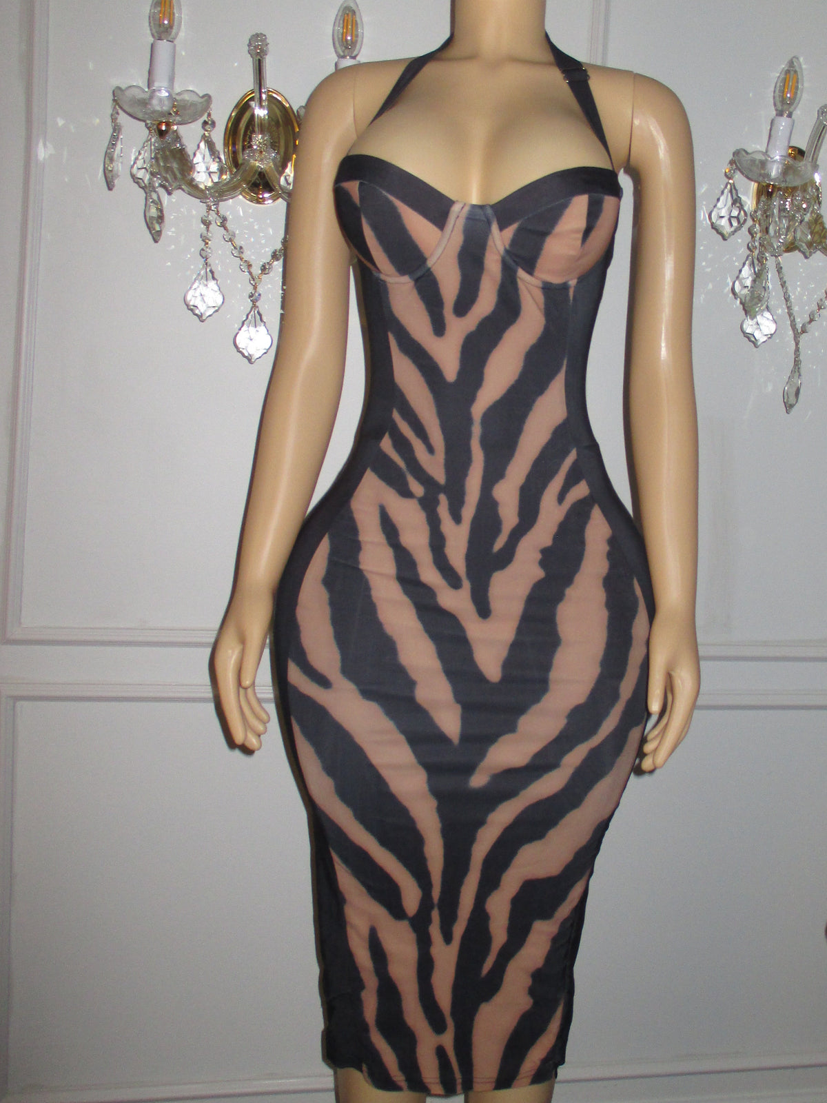 BBTM tiger black/nude halter dress
