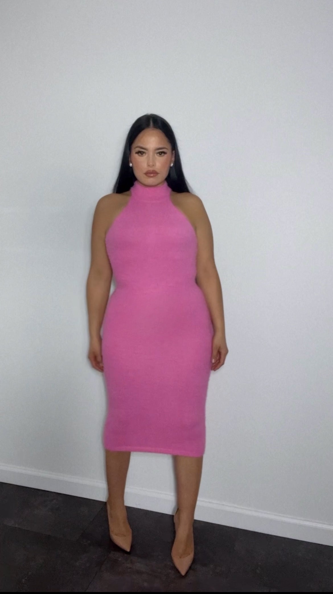 Lux pink high neck midi dress