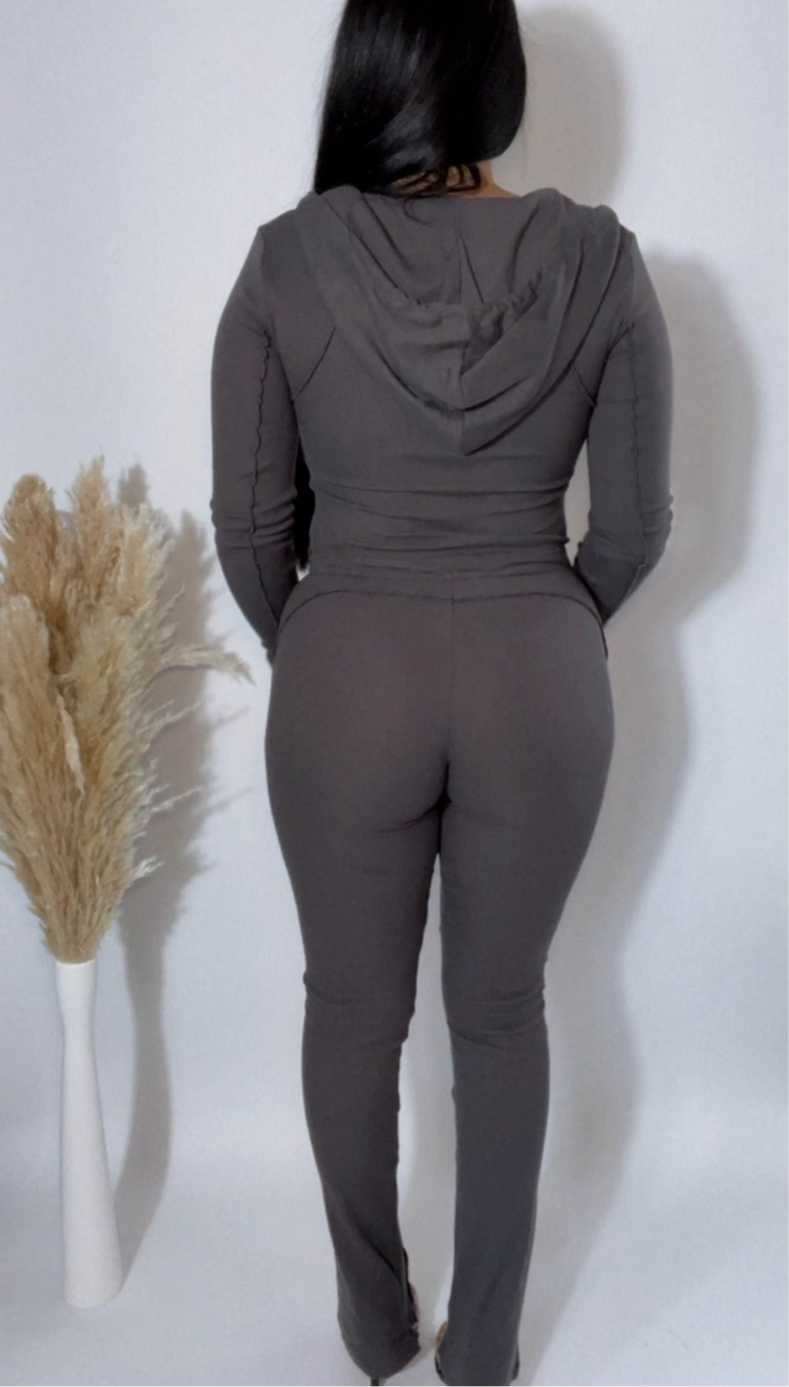 BBTM CHIC RIBBED ZIP HOODIE charcoal grey