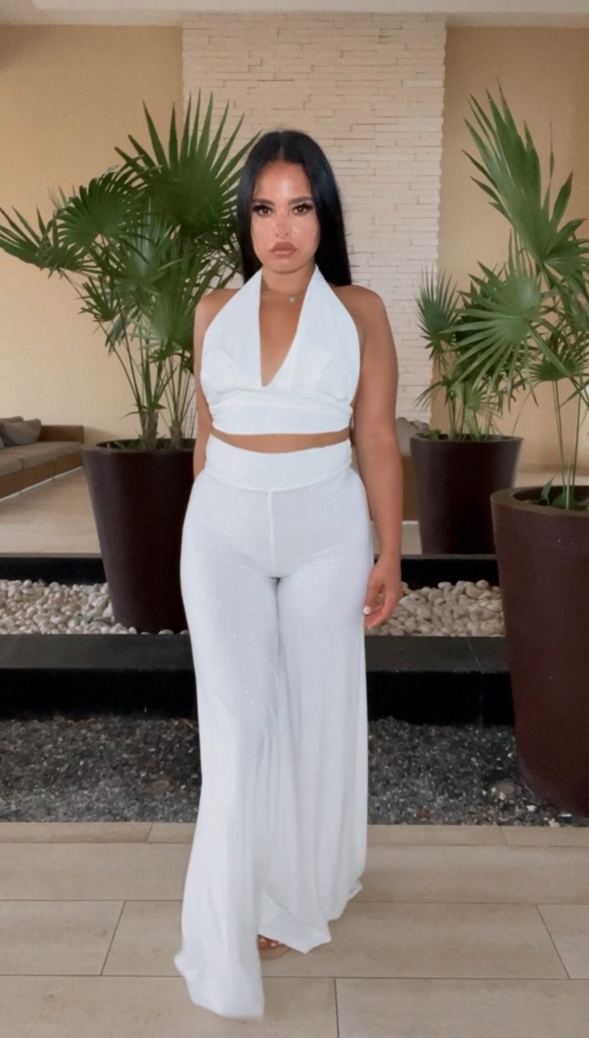 BBTM SS PALAZZO PANTS WHITE