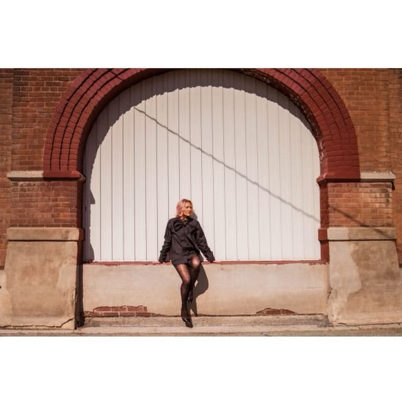 I AM THE PRESENT oversized black button-up bow tie dress