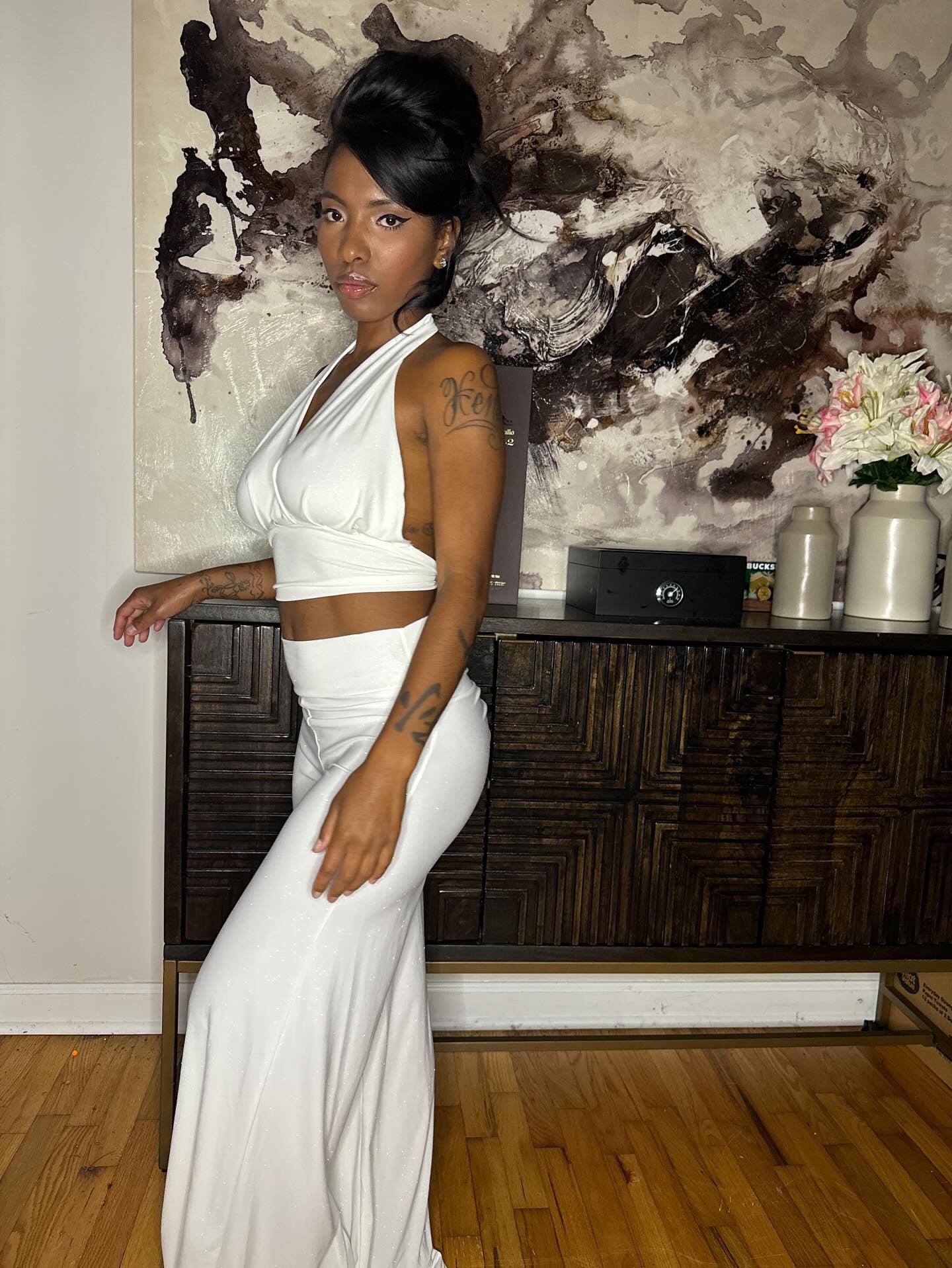 BBTM SS PALAZZO PANTS WHITE