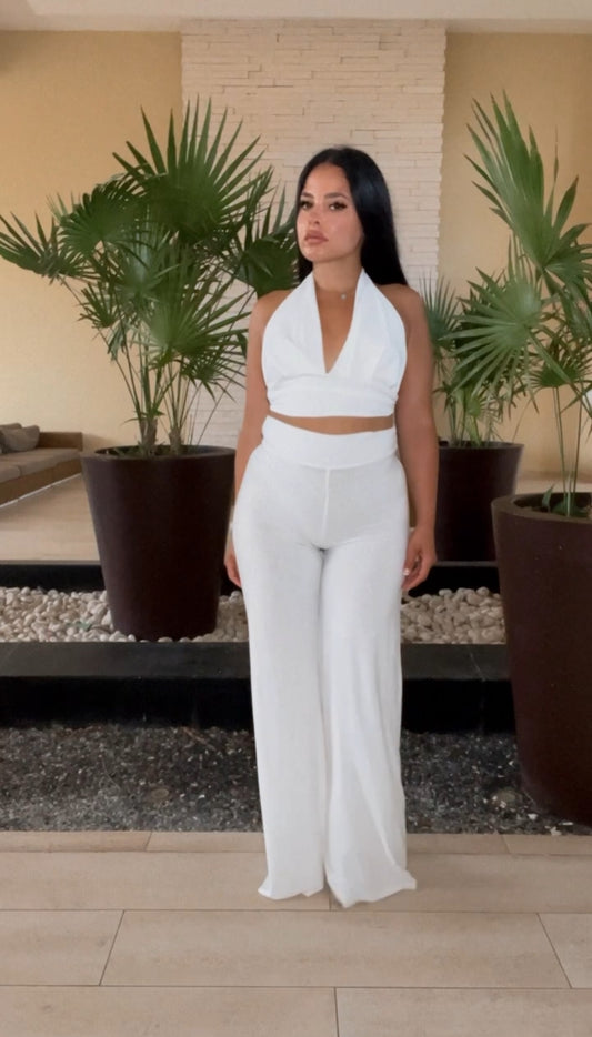 BBTM SS DRAPE HALTER TOP WHITE