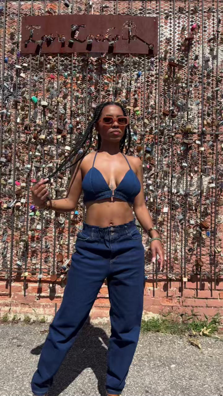 BBTM DENIM halter tie backless denim top