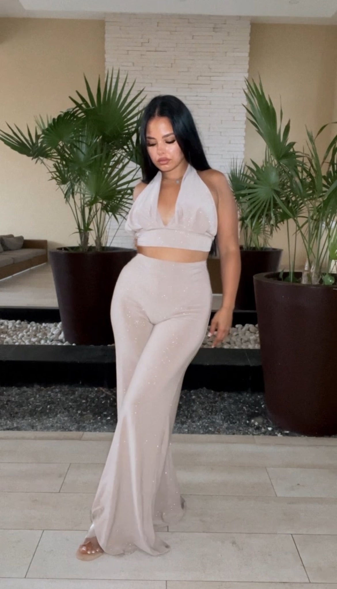 BBTM SS PALAZZO PANTS TAUPE