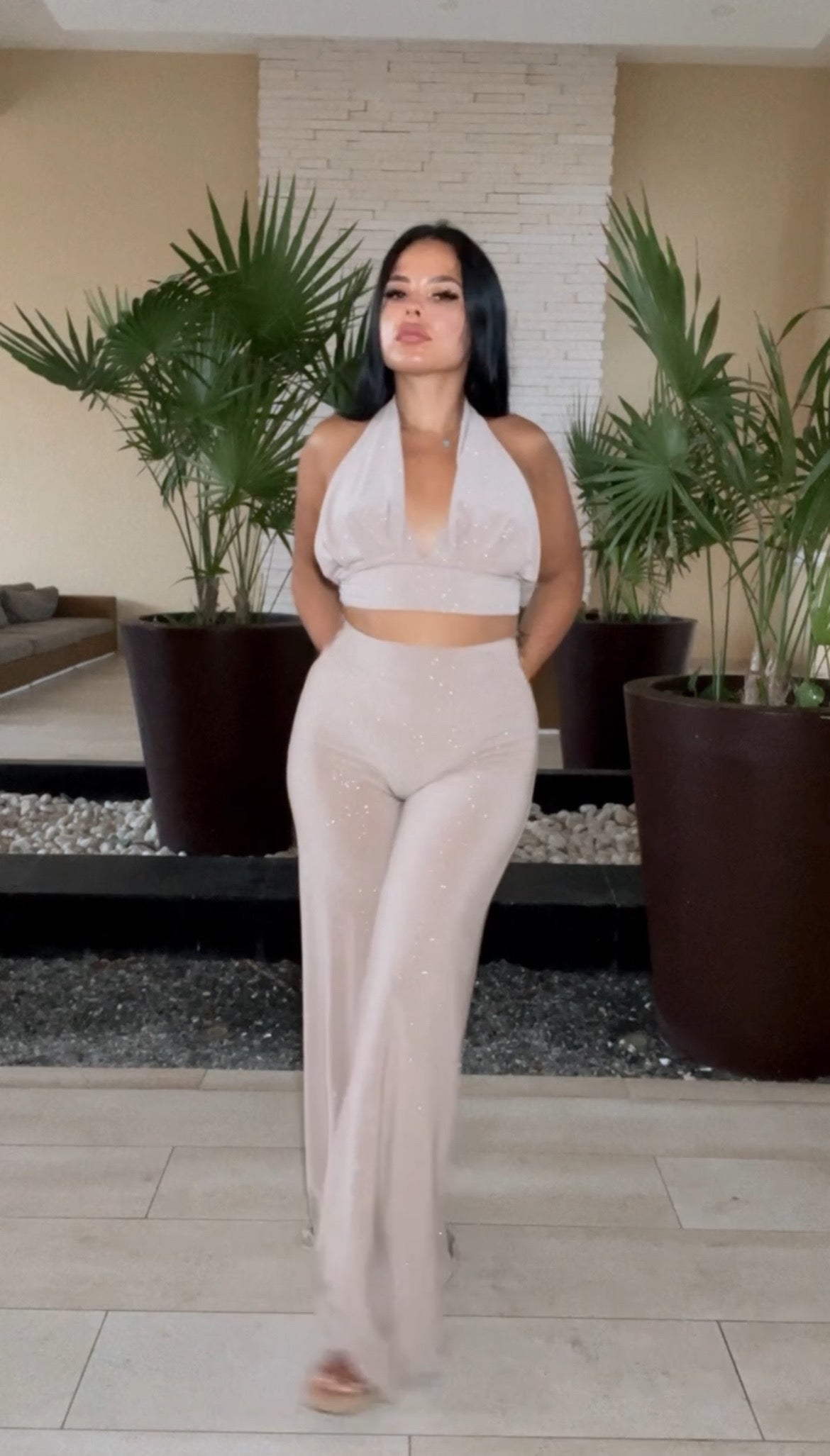 BBTM SS PALAZZO PANTS TAUPE