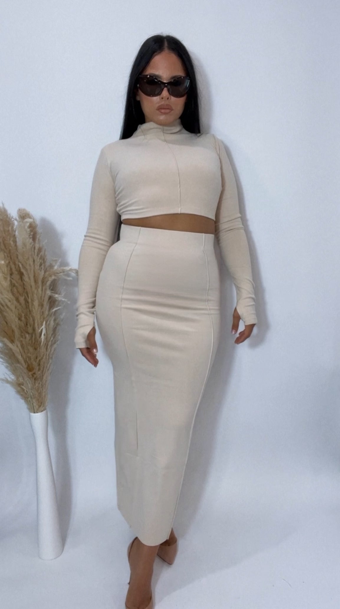 BBTM TIANA MARIE CHIC PENCIL SKIRT in creamy taupe