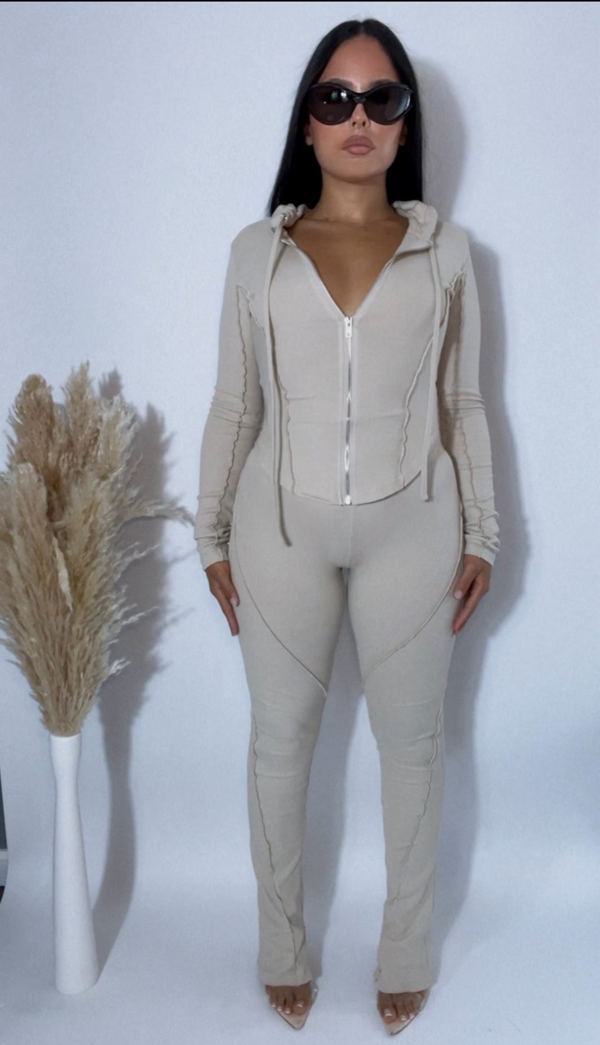 BBTM CHIC RIBBED ZIP HOODIE creamy taupe