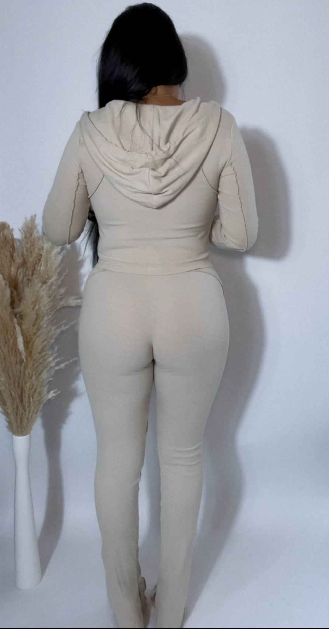 BBTM CHIC RIBBED ZIP HOODIE creamy taupe