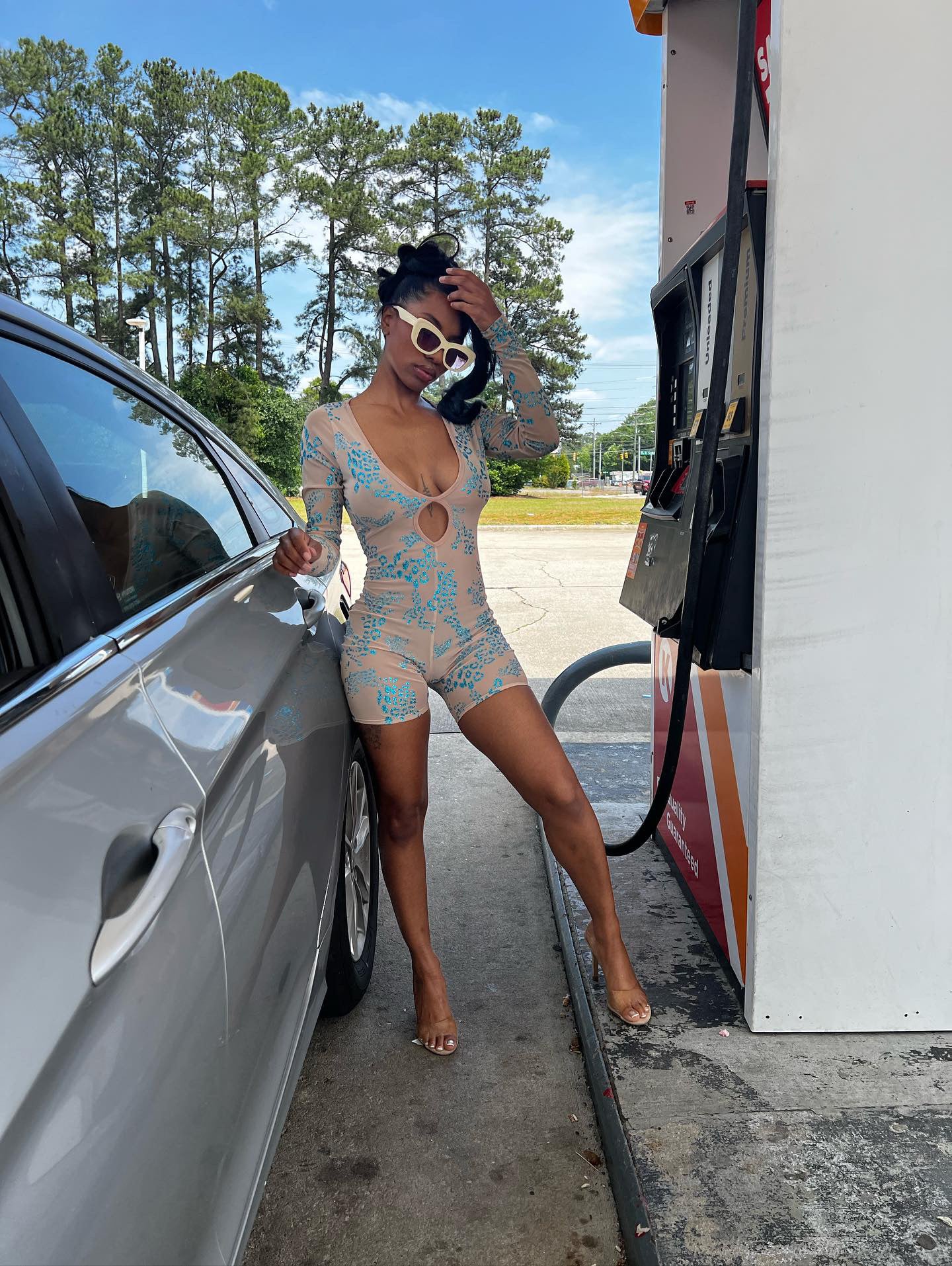 Glittered leopard mesh romper