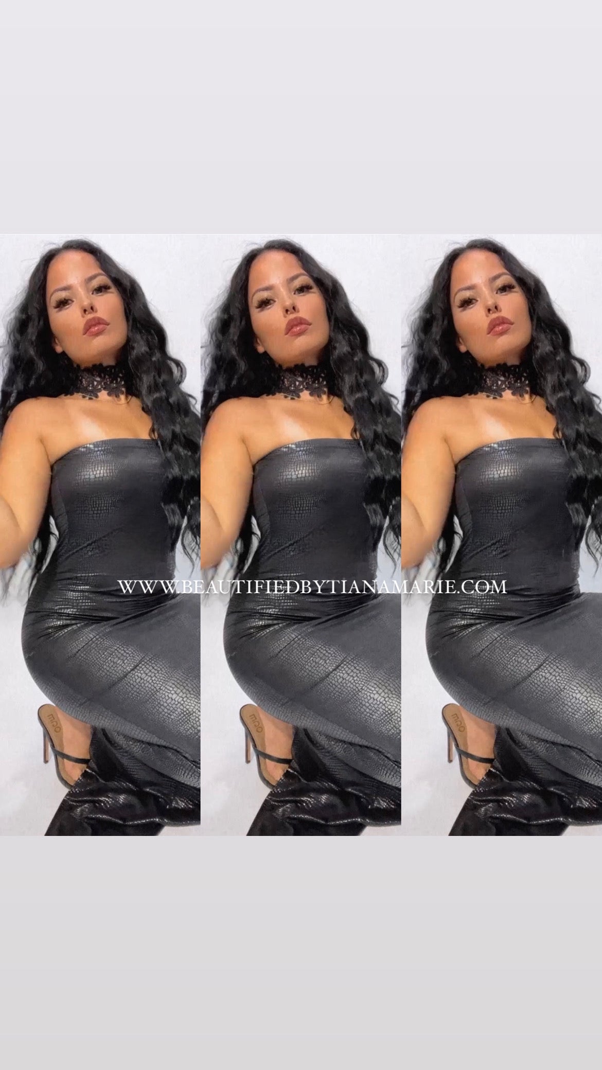 CROC leather strapless maxi dress