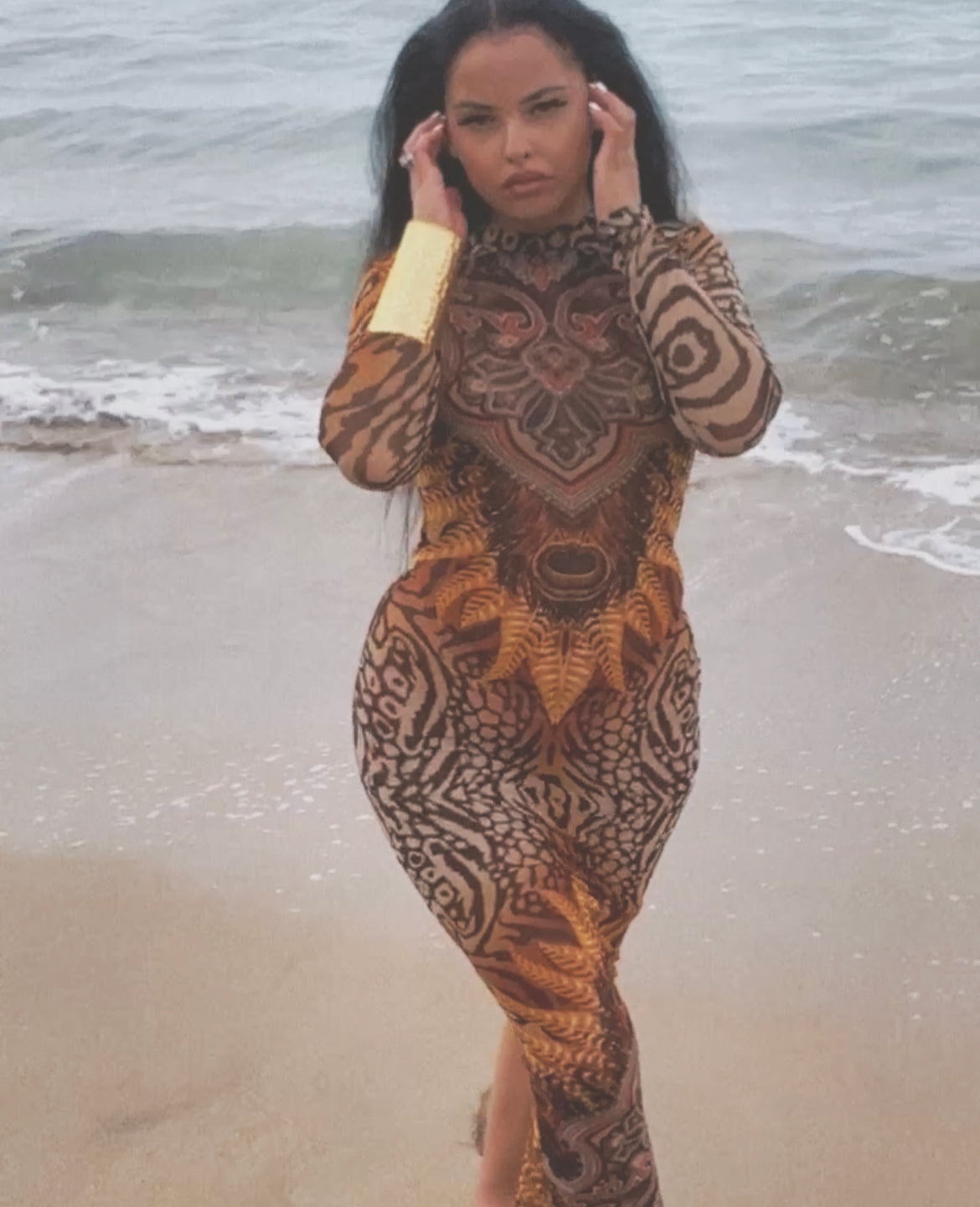 “THE UNCAGED LIONESS” mesh open back tie dress