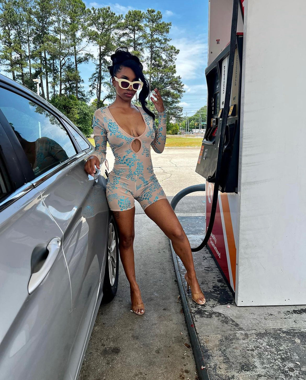 Glittered leopard mesh romper