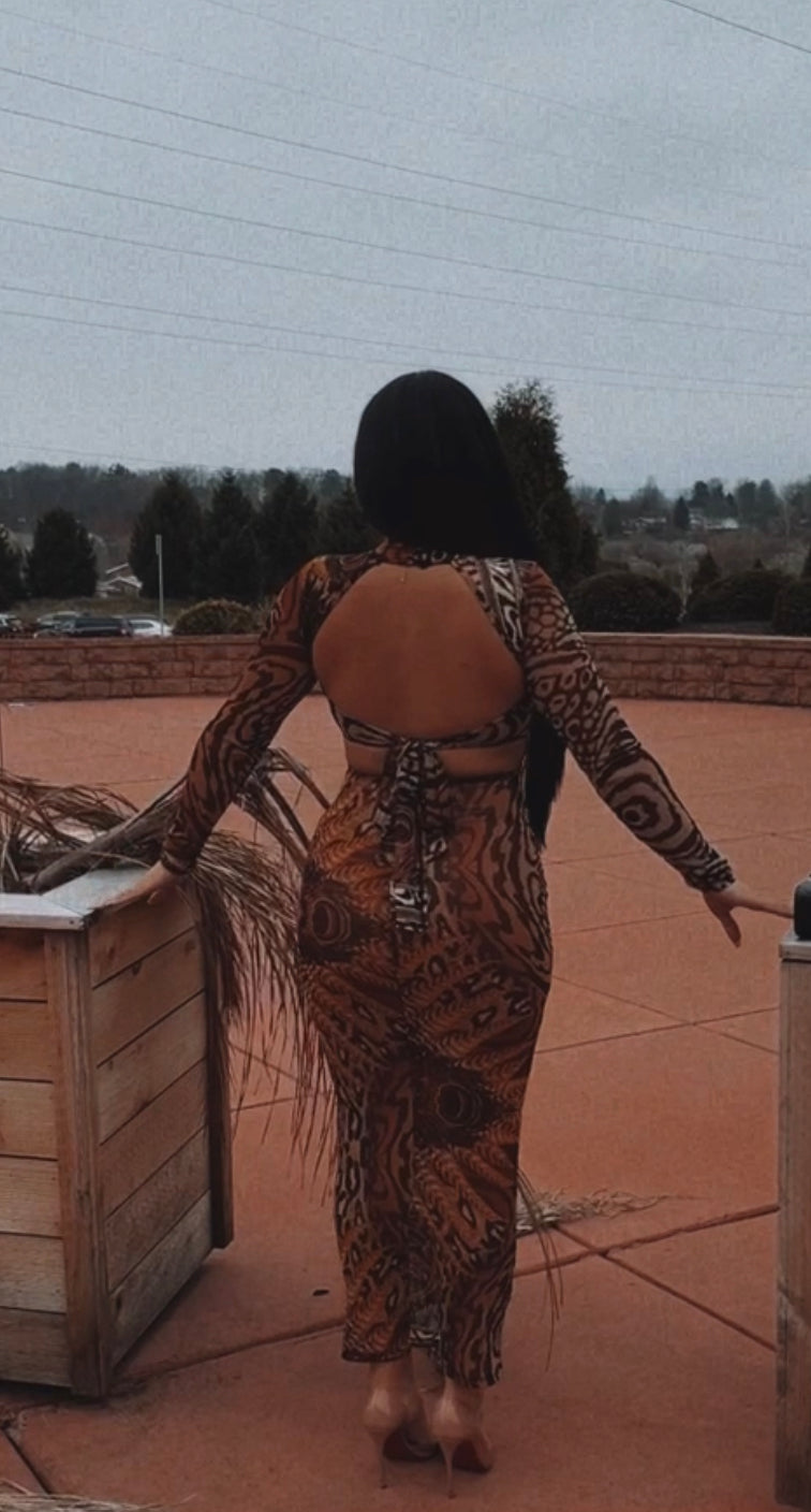 “THE UNCAGED LIONESS” mesh open back tie dress