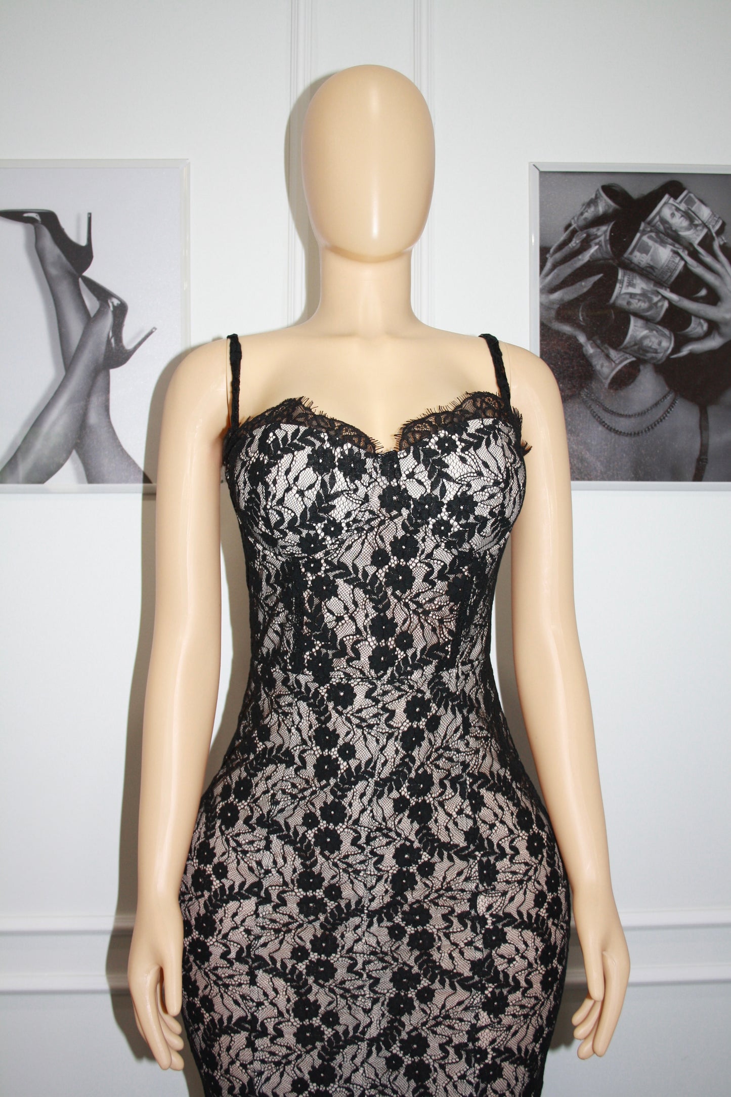 BBTM bold blossom black lace long dress