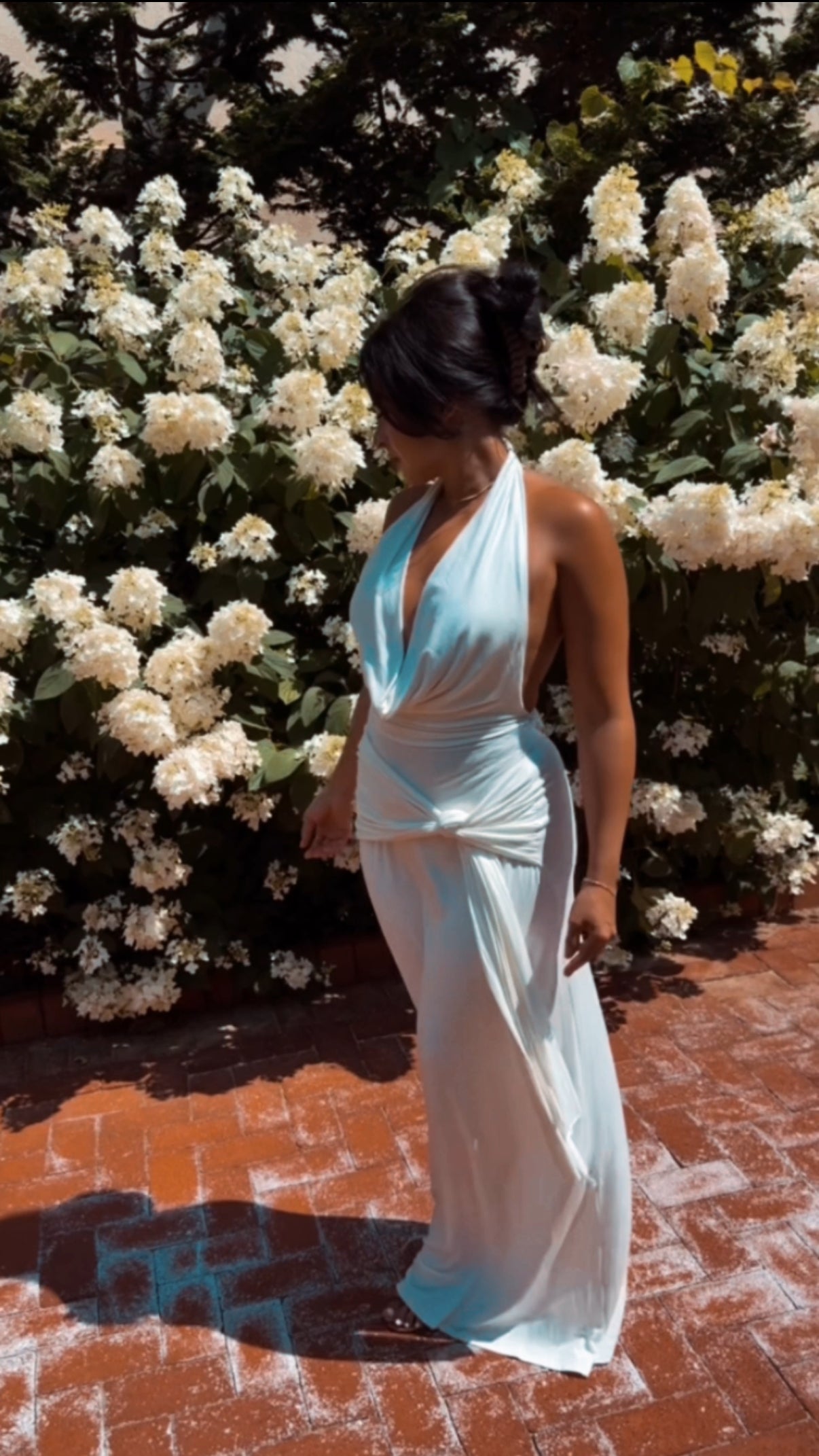BBTM GODDESS WHITE HALTER/DRAPE MAXI DRESS