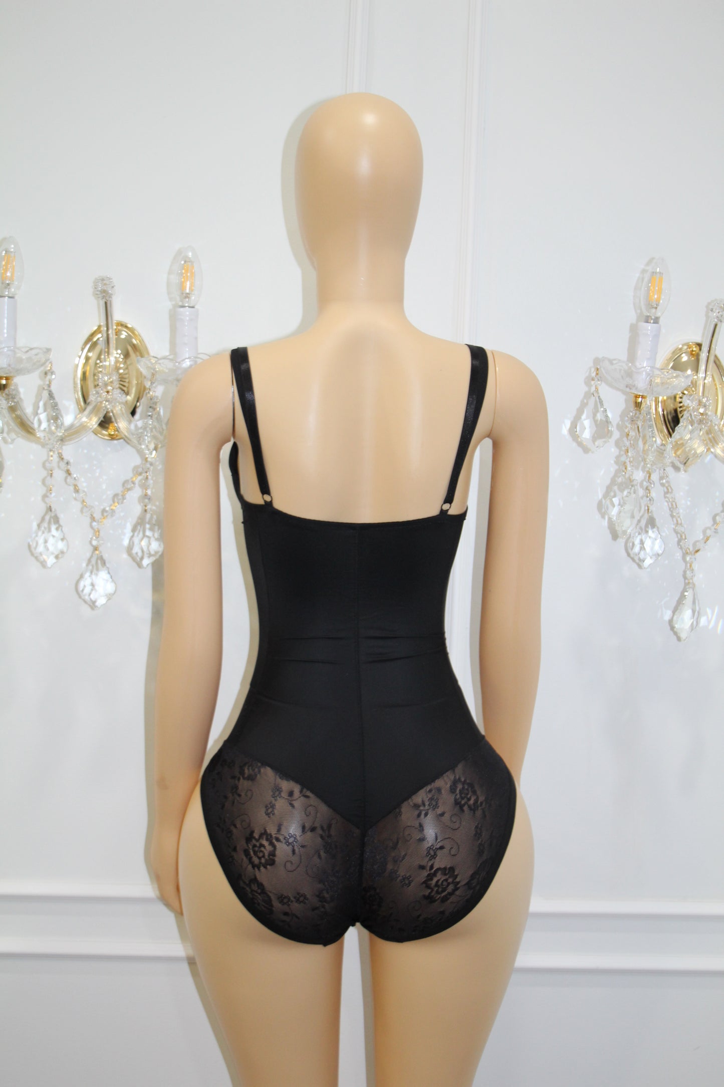 BBTM shapewear smoked black floral lace bodysuit