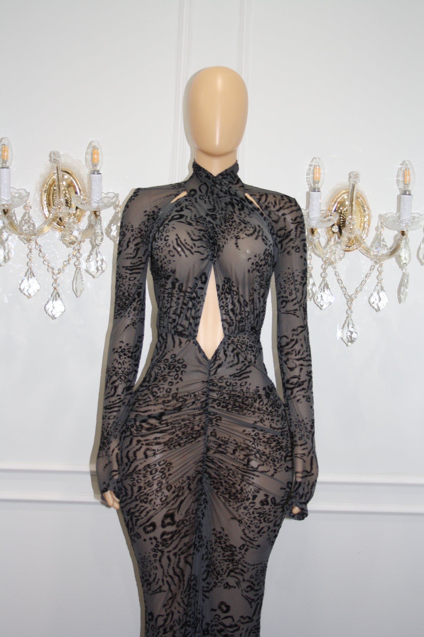 BBTM mesh grey leopard long dress