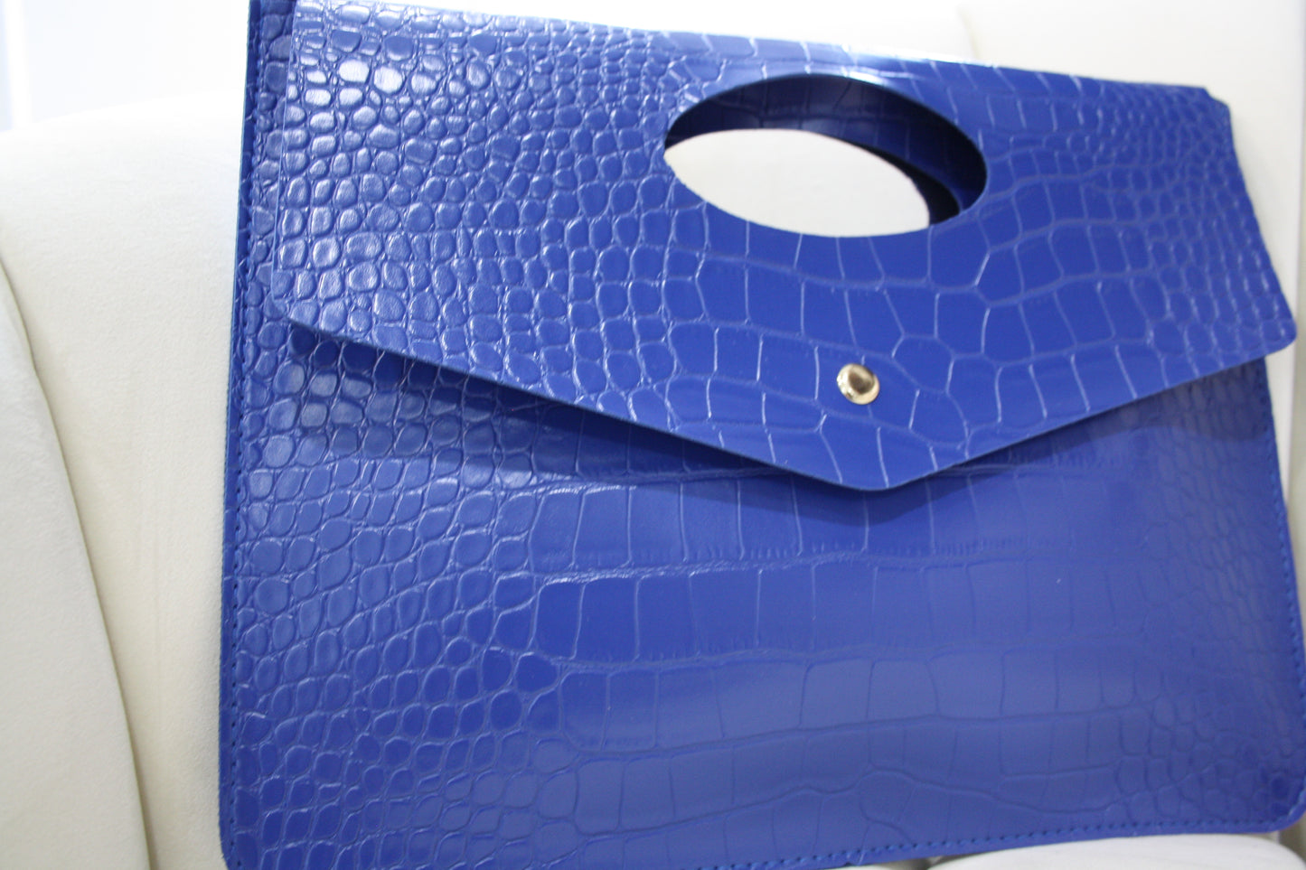 BBTM PU Ariana croc. Envelope date night clutch royal blue