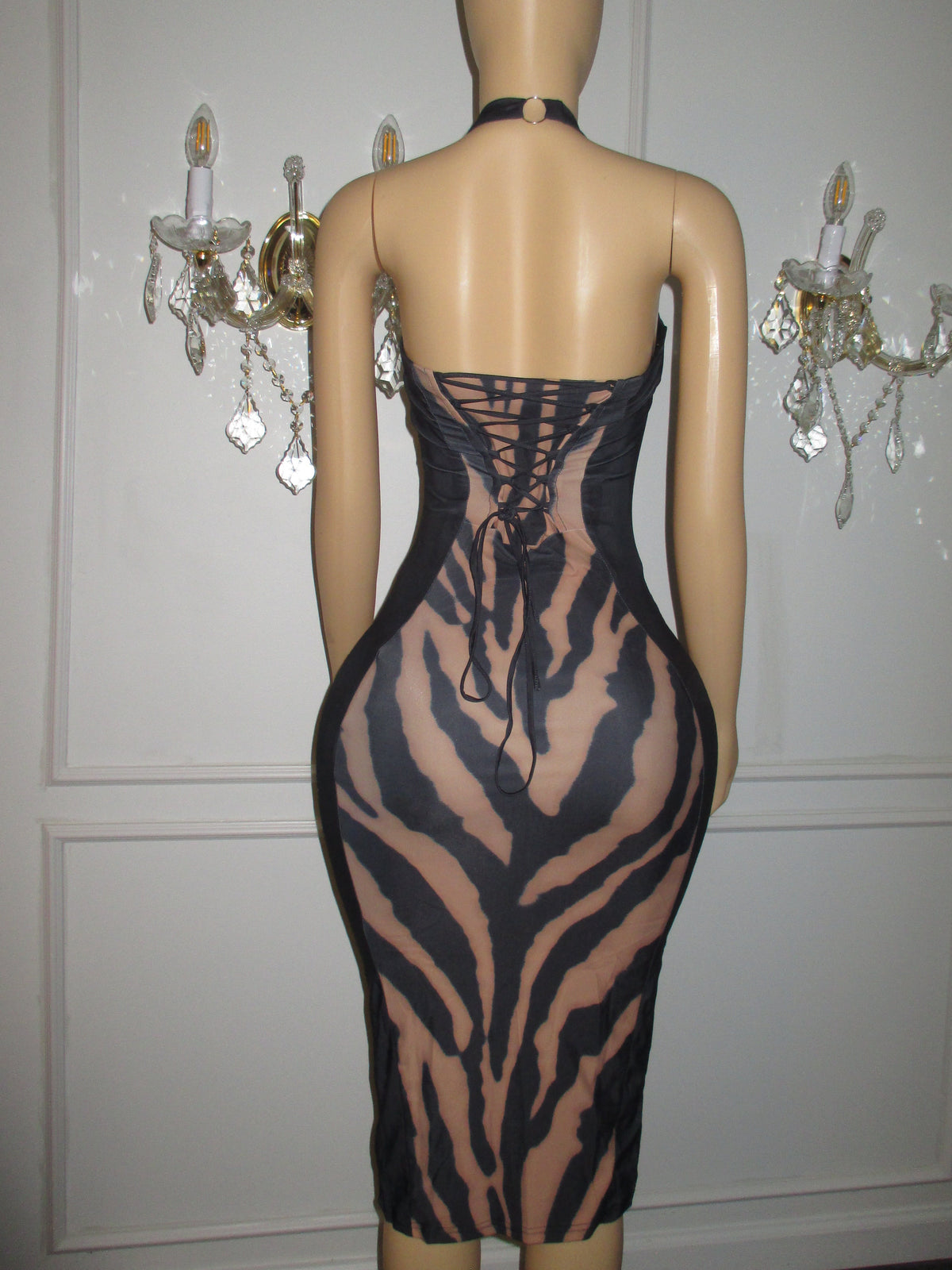 BBTM tiger black/nude halter dress