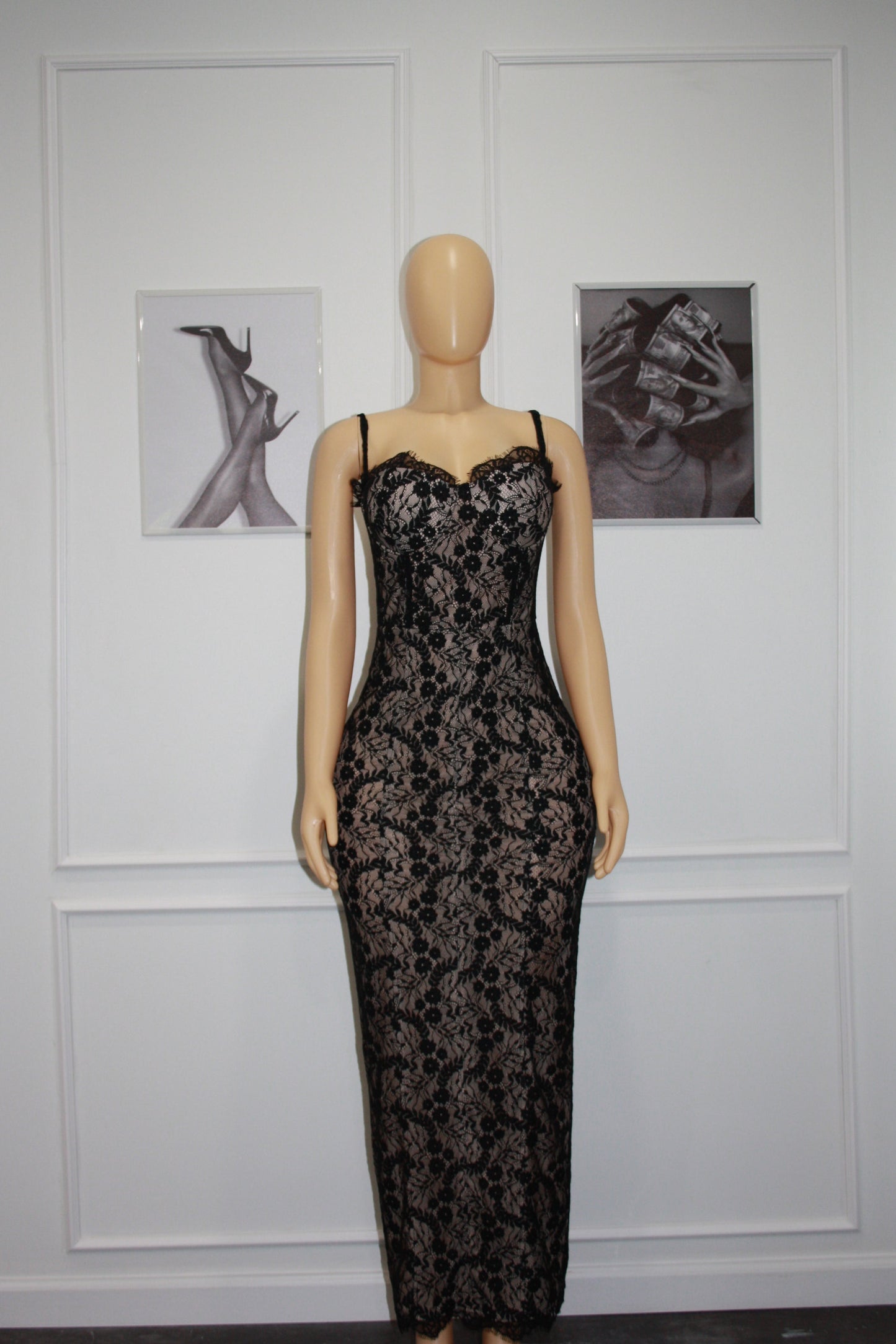 BBTM bold blossom black lace long dress
