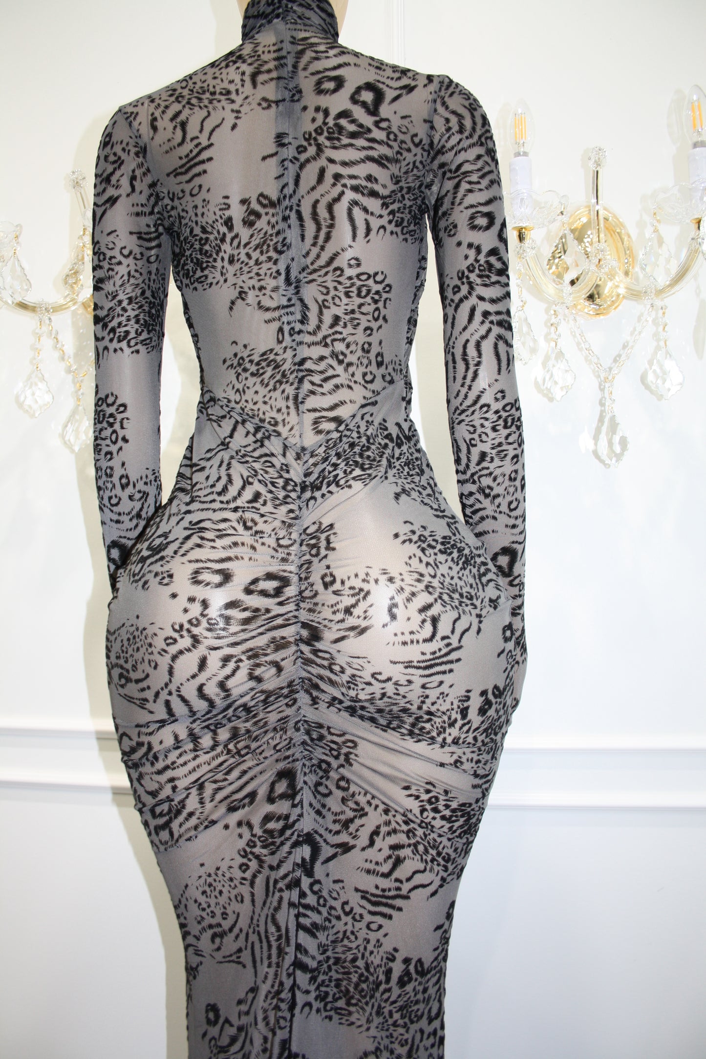 BBTM mesh grey leopard long dress