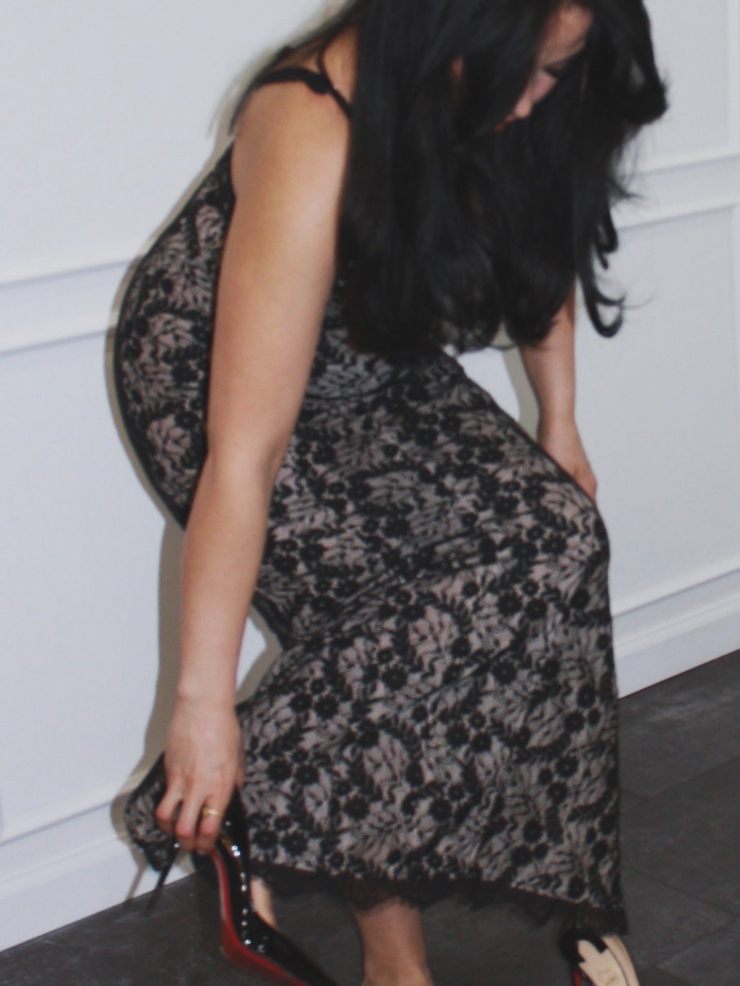 BBTM bold blossom black lace long dress