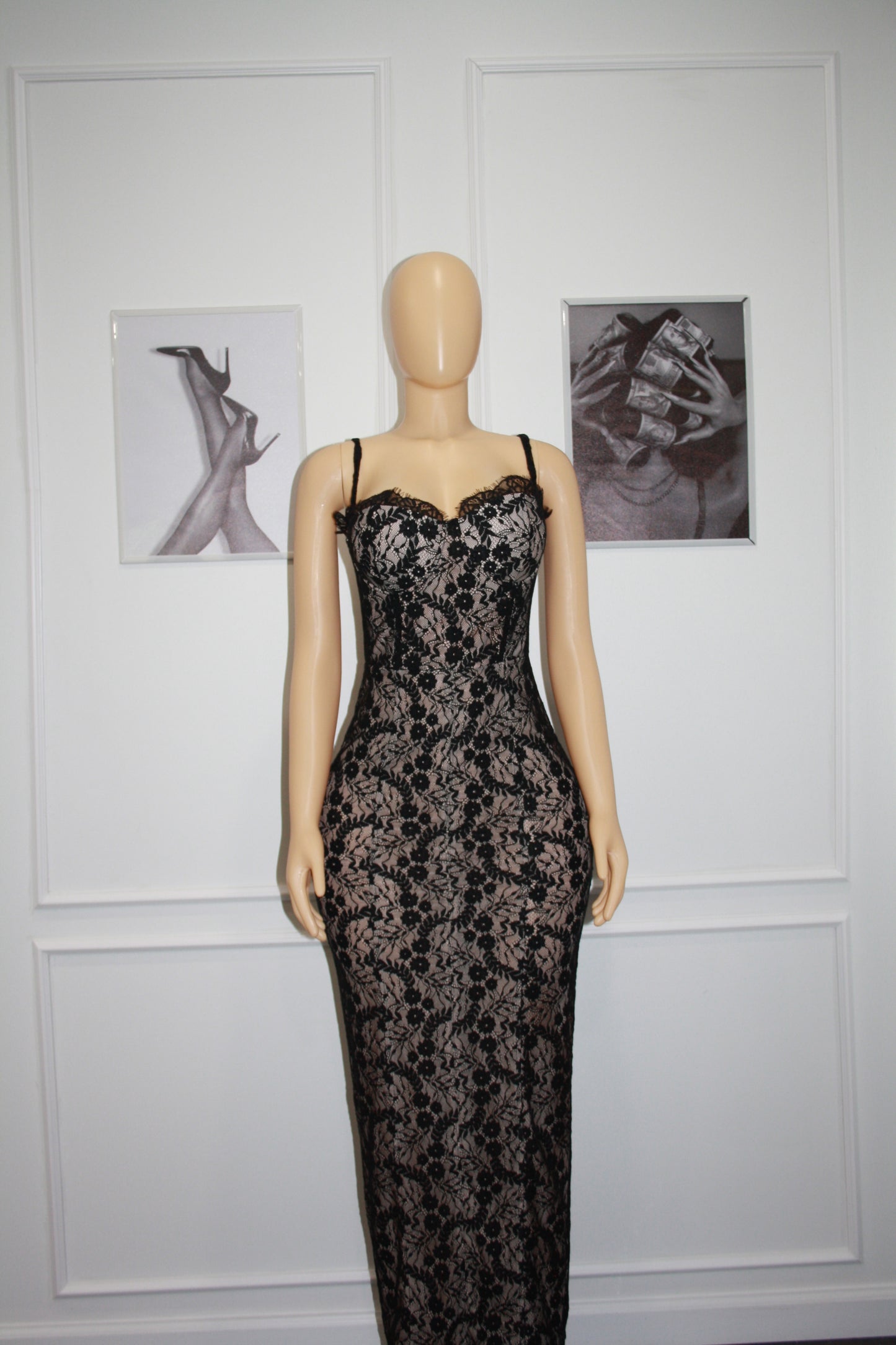 BBTM bold blossom black lace long dress