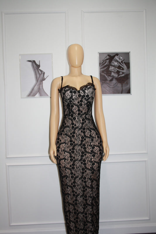 BBTM bold blossom black lace long dress