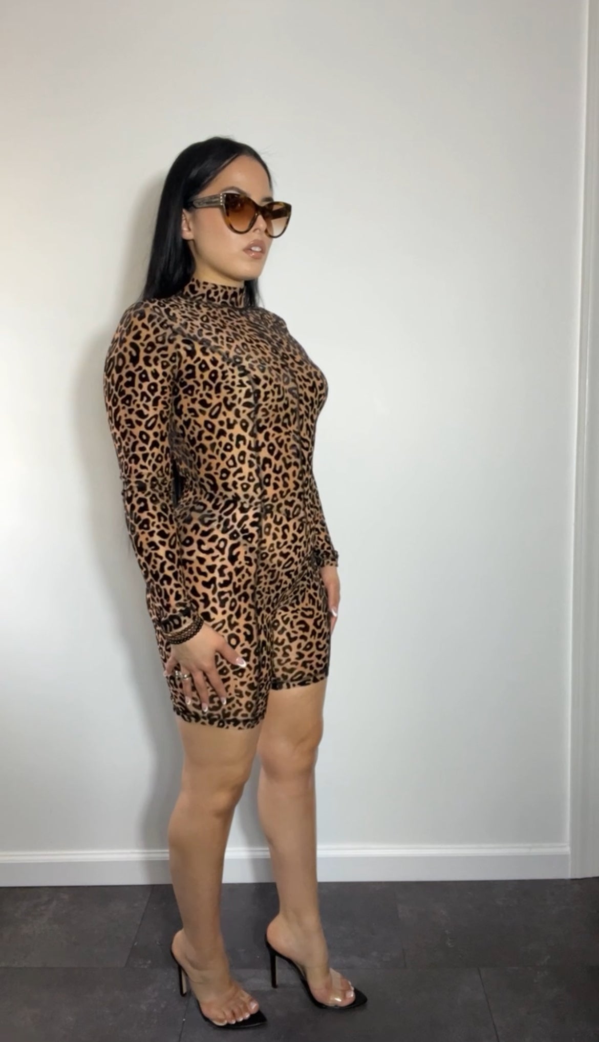 THE LEOPARD MESH/VELVET ROMPER