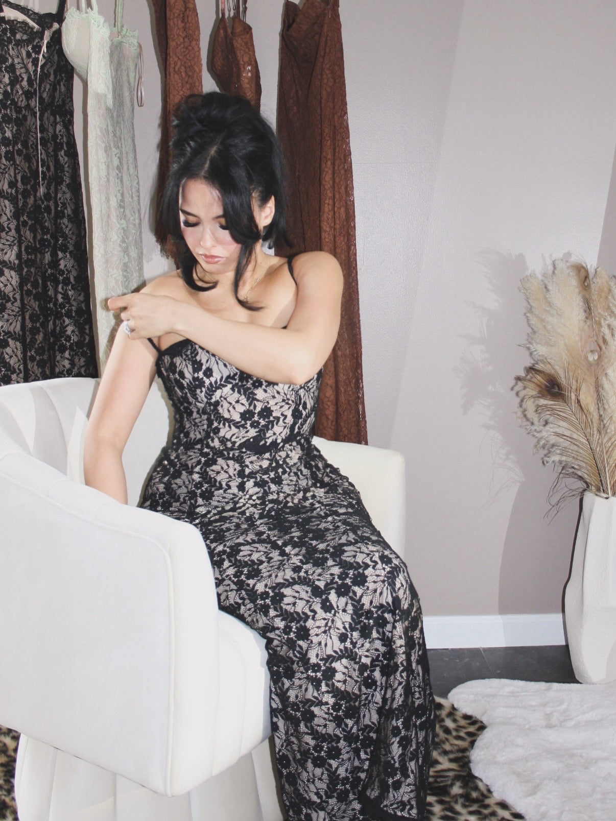 BBTM bold blossom black lace long dress