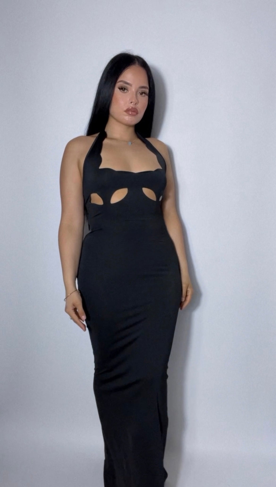 BBTM DARK FEMININE HALTER seamless MAXI DRESS