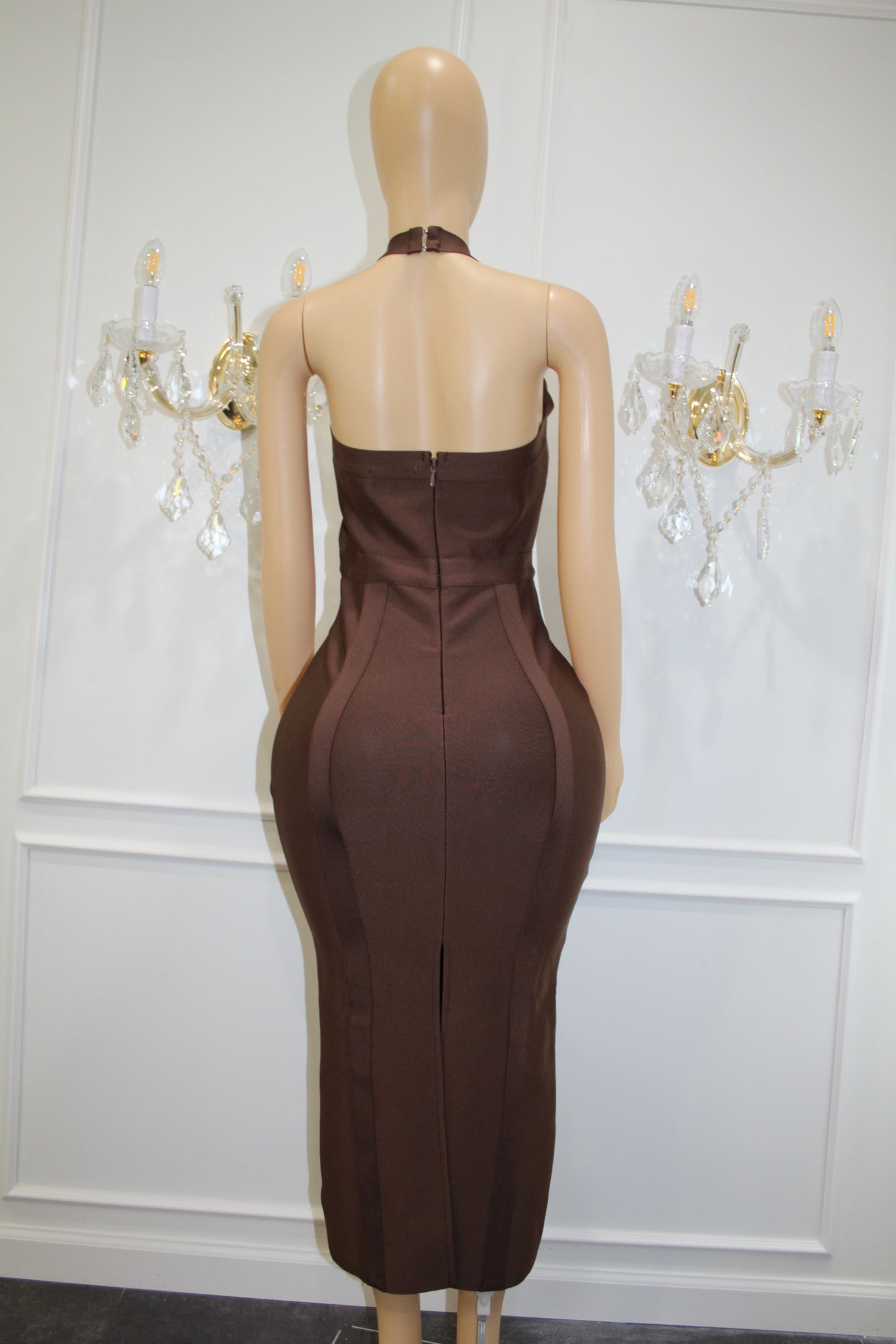 BBTM bandage midi halter brown dress