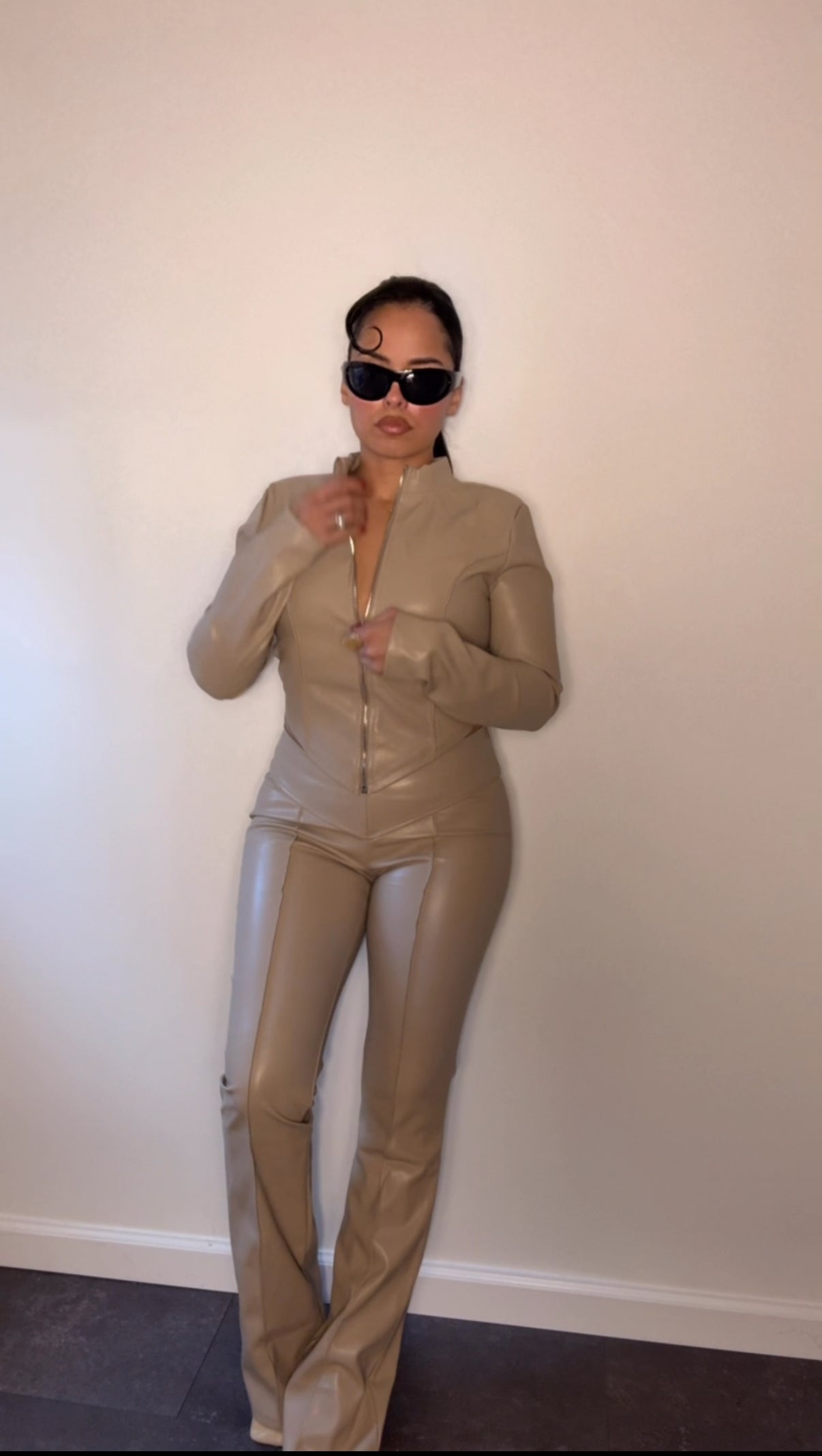 BBTM PU taupe V WIDE LEG PANT