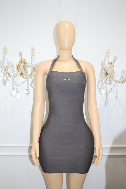 BBTM logo bandage halter dress dark silver/grey