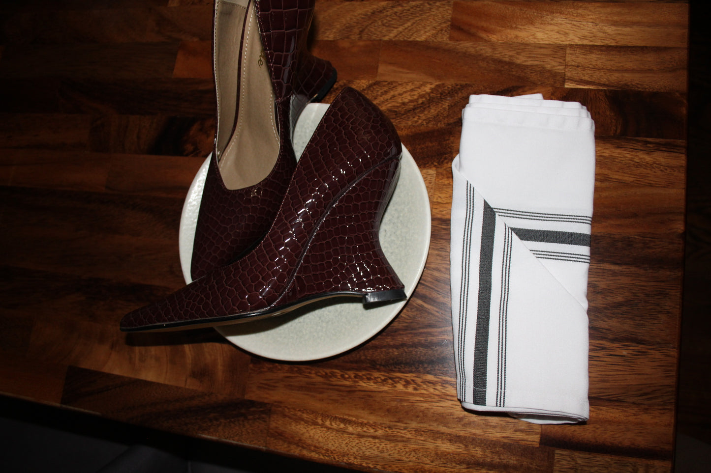 BBTM vegan leather croc. Ultra form wedge heel.