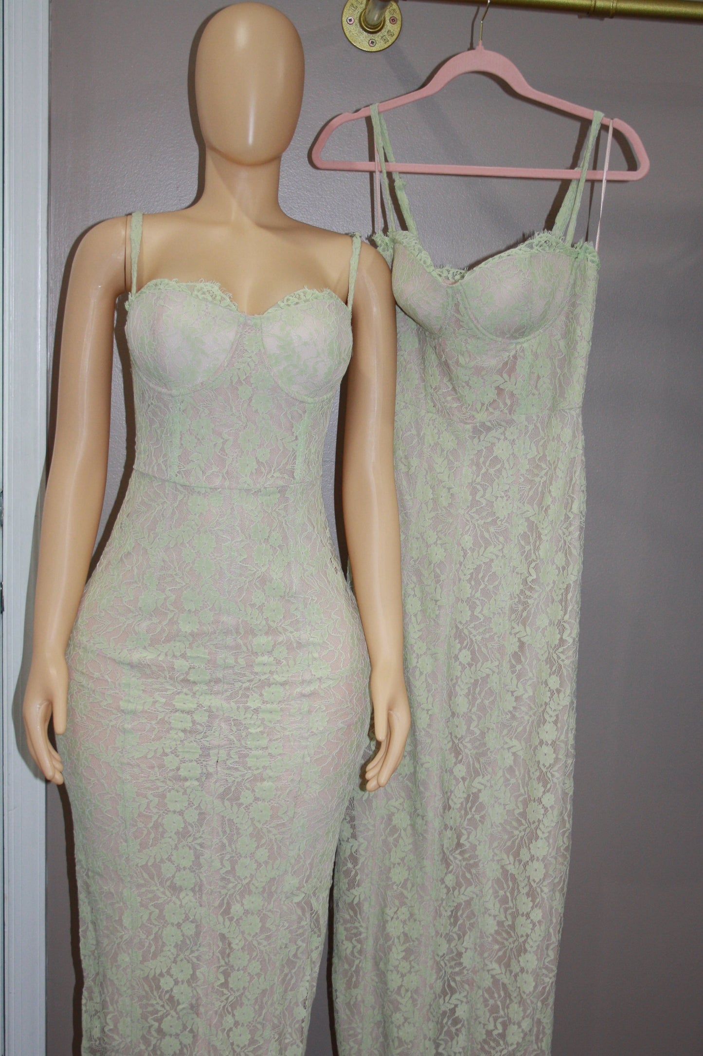 BBTM bold blossom baby lime lace long dress
