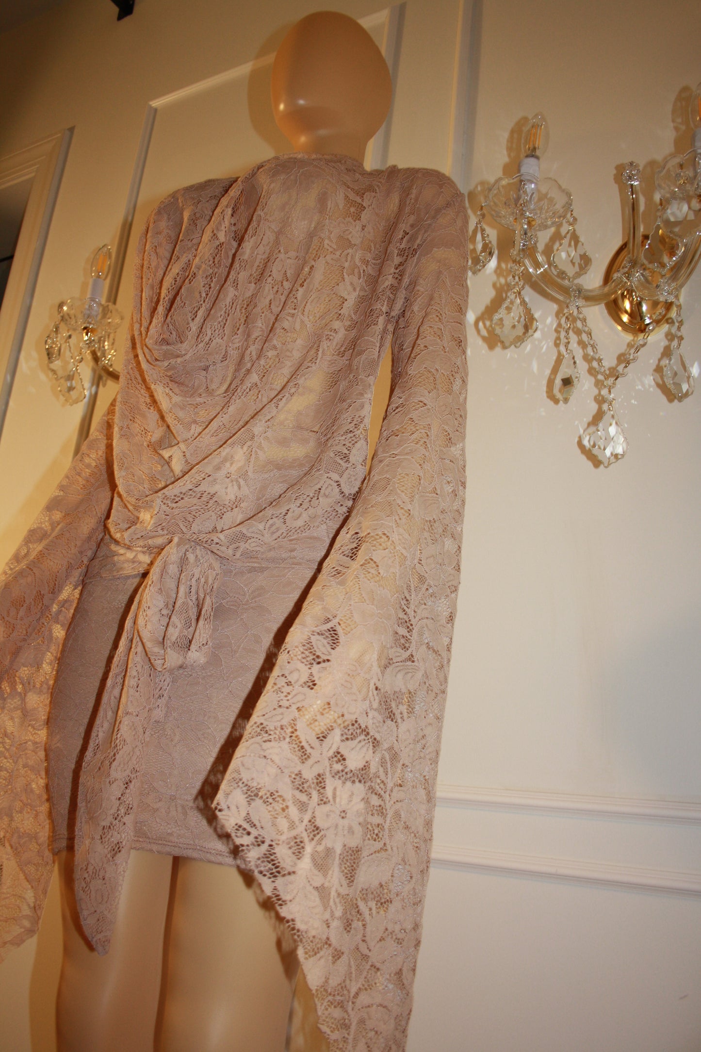BBTM NUDE LACE TIE/drape DRESS