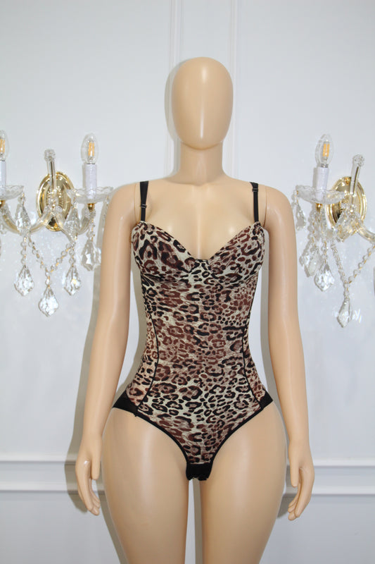 BBTM shapewear leopard bodysuit mesh
