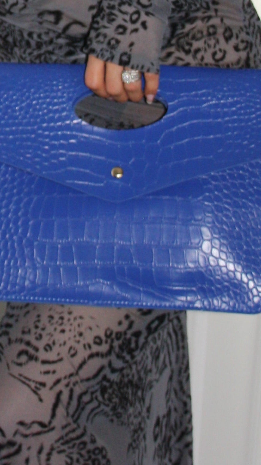 BBTM PU Ariana croc. Envelope date night clutch royal blue