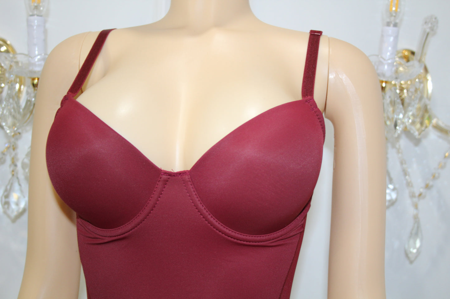 BBTM shapewear wine red mesh bodysuit