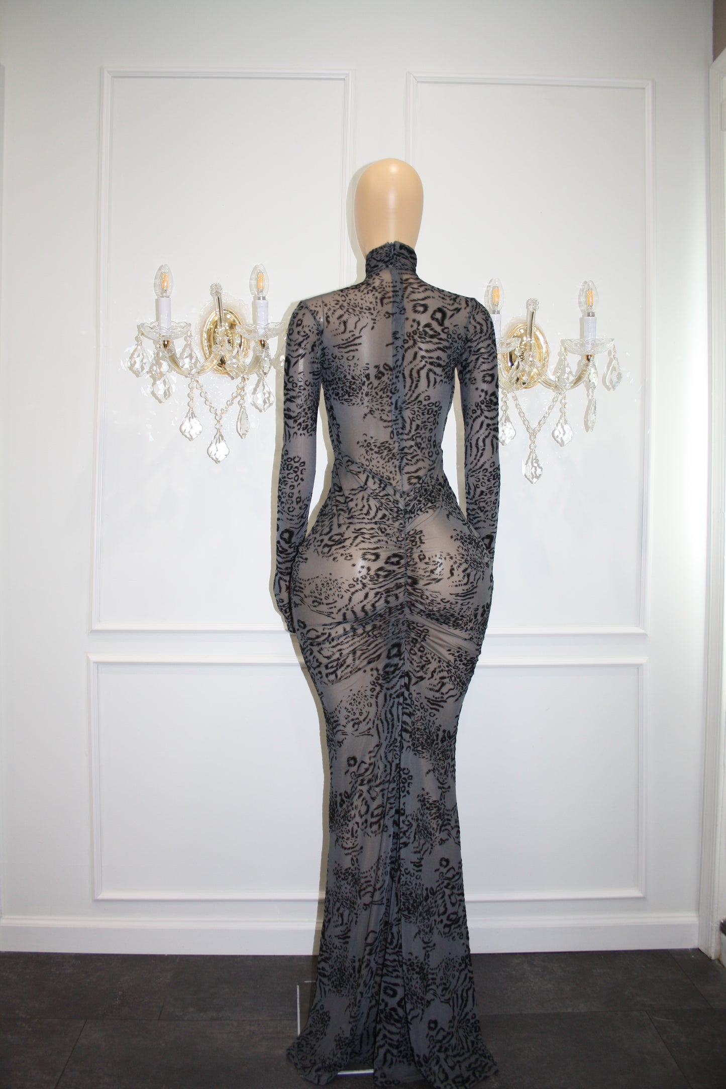 BBTM mesh grey leopard long dress