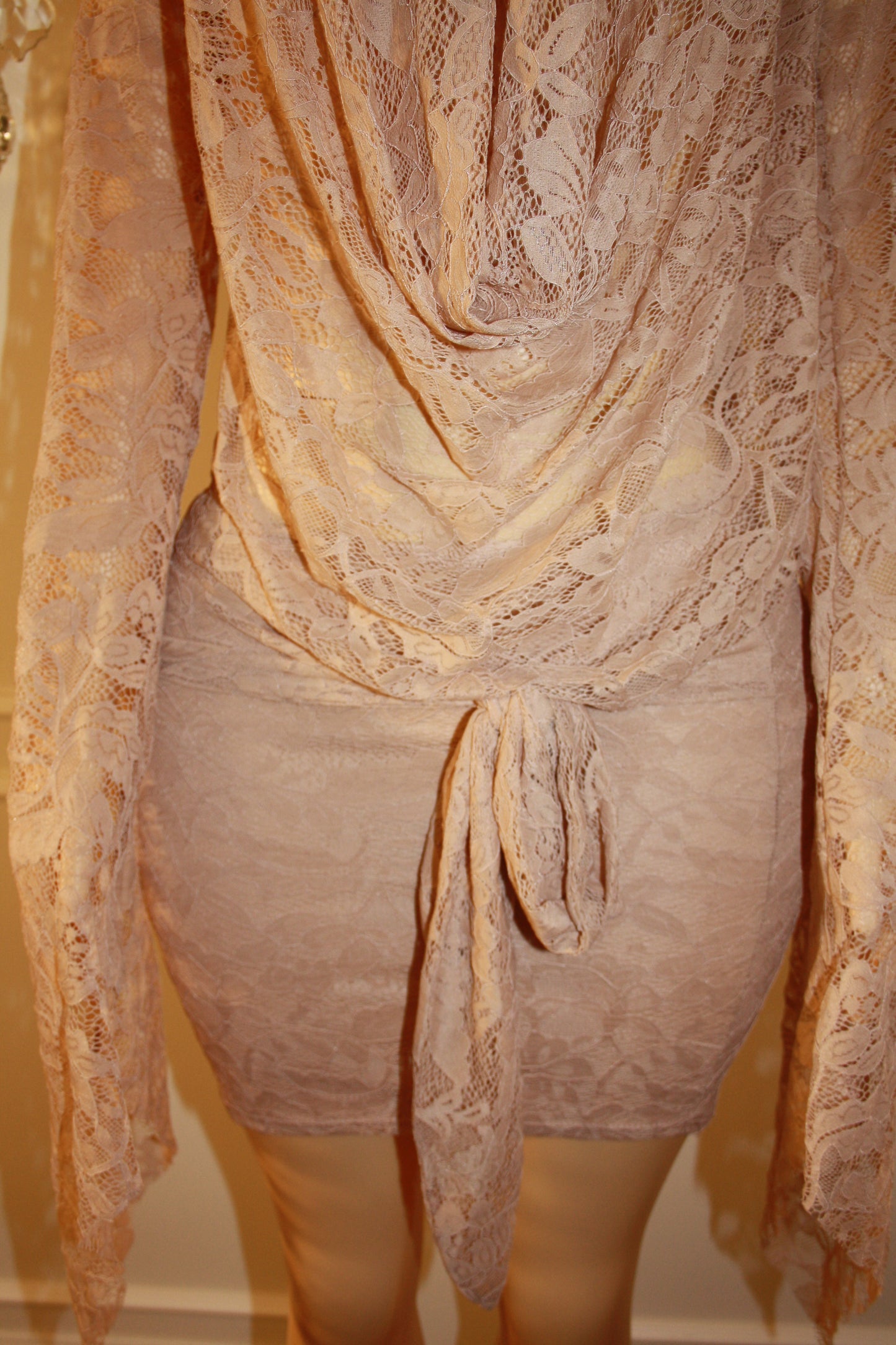BBTM NUDE LACE TIE/drape DRESS